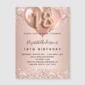18歳の誕生日バラ金ゴールド赤面バルーン豪華 マグネット招待状 (正面)