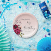 18歳の誕生日バラ金ゴールド赤面ピンクフローラ ペーパープレート (パーティー)