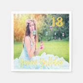 18歳の誕生日パーティカスタムの写真フェイク金ゴールドスクリプト スタンダードカクテルナプキン (正面)