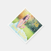 18歳の誕生日パーティカスタムの写真フェイク金ゴールドスクリプト スタンダードカクテルナプキン (角)