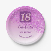 18歳の誕生日パーティーにぴったりなスパークルピンクグリッター ペーパープレート (正面)