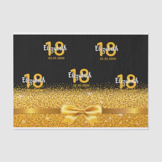 18歳の誕生日パーティーのシック金ゴールドの弓 薄葉紙 (正面)