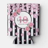 18歳の誕生日パーティーのバラピンク·ダイストライプヤ 缶クーラー (正面)