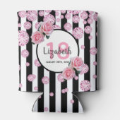 18歳の誕生日パーティーのバラピンク·ダイストライプヤ 缶クーラー (裏面)