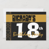 18歳の誕生日パーティーのモダン金ゴールドとブラック2B7 招待状 (正面)