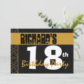 18歳の誕生日パーティーのモダン金ゴールドとブラック2B7 招待状 (スタンド正面)