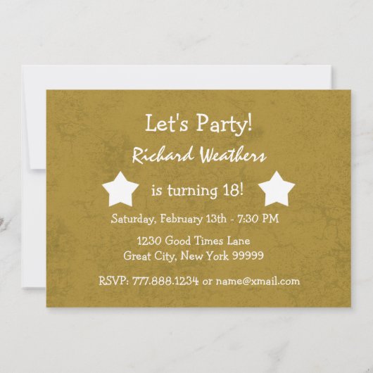 18歳の誕生日パーティーのモダン金ゴールドとブラック2B7 招待状 (裏面)