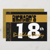 18歳の誕生日パーティーのモダン金ゴールドとブラック2B7 招待状 (正面/裏面)