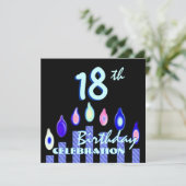 18歳の誕生日パーティーの青いキャンドストライプのル 招待状 (スタンド正面)