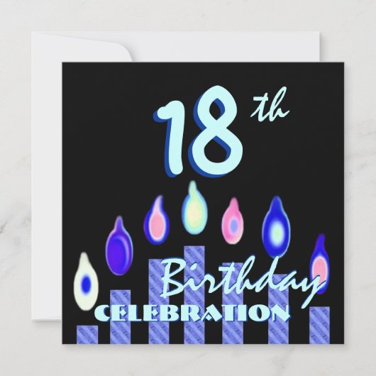 18歳の誕生日パーティーの青いキャンドストライプのル 招待状 (正面)