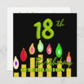 18歳の誕生日パーティーグリーン金ゴールドキャンドルW1188 招待状 (正面/裏面)