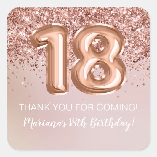 18歳の誕生日パーティーファバーローズゴールド女子キッズ スクエアシール (正面)