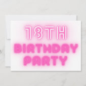 18歳の誕生日パーティーホットピンクネオンルモライト 招待状 (裏面)
