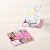 18歳の誕生日パーティー写真コラージュのピンクグリッター スクエアペーパーコースター (インサイチュ)