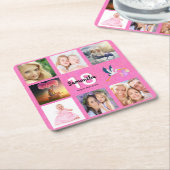 18歳の誕生日パーティー写真コラージュのピンクグリッター スクエアペーパーコースター (アングル)