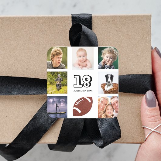 18歳の誕生日パーティー写真コラージュ少年 スクエアシール