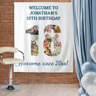 18歳の誕生日パーティー写真コラージュ背景 タペストリー