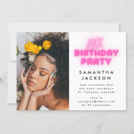 18歳の誕生日パーティー写真ピンクのネオンルモライト 招待状