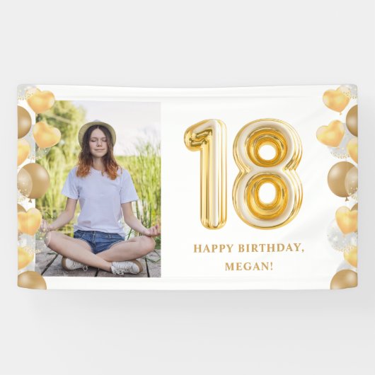 18歳の誕生日パーティー写真 ゴールドバルーン 横断幕 (横)