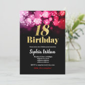 18歳の誕生日パーティー招待状 エレガントなグリッター ピンク 赤 招待状 (スタンド正面)