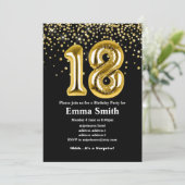 18歳の誕生日パーティー用のグリッターゴールドバルーン 招待状 (スタンド正面)