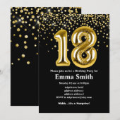 18歳の誕生日パーティー用のグリッターゴールドバルーン 招待状 (正面/裏面)