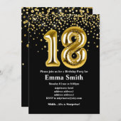 18歳の誕生日パーティー用のグリッターゴールド風船 招待状 (正面/裏面)