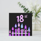 18歳の誕生日パーティー紫のピンクのキャンドストライプのル 招待状 (スタンド正面)