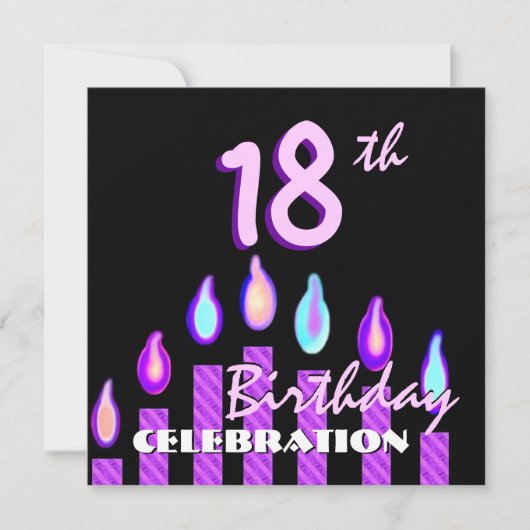 18歳の誕生日パーティー紫のピンクのキャンドストライプのル 招待状 (正面)