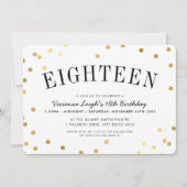 18歳の誕生日パーティー おしゃれなゴールドのコンフェッティ・スポット 招待状 (正面)