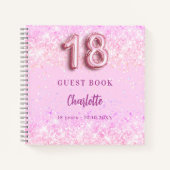 18歳の誕生日パーティー ゲストブック ピンクのコンフェッティ 名前 ノートブック (正面)