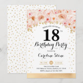 18歳の誕生日パーティー - ゴールドの花 招待状 (正面/裏面)