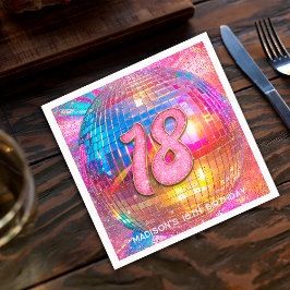 18歳の誕生日パーティー ゴールド ピンク グリッター ディスコボール スタンダードカクテルナプキン