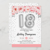 18歳の誕生日パーティー - シルバーバルーン 招待状 (正面/裏面)