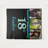 18歳の誕生日パーティー、ターコイズブルーのグリッター & 3枚の写真 タペストリー (正面(横))