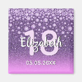 18歳の誕生日パーティー ダイヤモンド グリッター 紫 ピンク マグネット (正面)