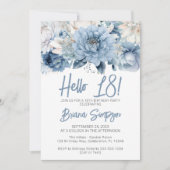 18歳の誕生日パーティー ダスティーブルー 花 招待状 (正面)