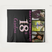 18歳の誕生日パーティー、ローズゴールドのグリッター & 3枚の写真 タペストリー (正面(横))