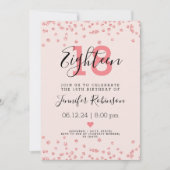 18歳の誕生日パーティー ローズゴールド グラムジッター ブラッシュ 招待状 (正面)