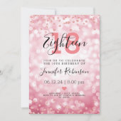 18歳の誕生日パーティー ローズゴールド グラム グリッター ライト 招待状 (正面)