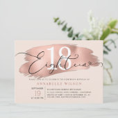 18歳の誕生日パーティー ローズゴールド&ピンク 招待状 (スタンド正面)