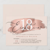 18歳の誕生日パーティー ローズゴールド&ピンク 招待状 (正面/裏面)