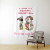 18歳の誕生日パーティー 写真コラージュ ピンクの背景 タペストリー (インサイチュ)