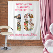 18歳の誕生日パーティー 写真コラージュ ピンクの背景 タペストリー