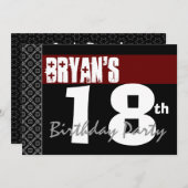 18歳の誕生日パーティー、赤と白 招待状 (正面/裏面)