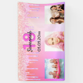 18歳の誕生日ピンクのグリッタードリップス写真 横断幕 (縦)