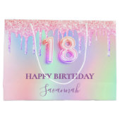18歳の誕生日ピンクの紫はホログラフィックを乾燥させる ラージペーパーバッグ (裏面)