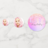 18歳の誕生日ピンク紫の写真ドリップ コンフェッティ (裏面)