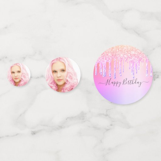 18歳の誕生日ピンク紫の写真ドリップ コンフェッティ (裏面)