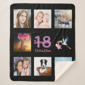 18歳の誕生日フォトコラージガールブラック シェルパブランケット (正面)
